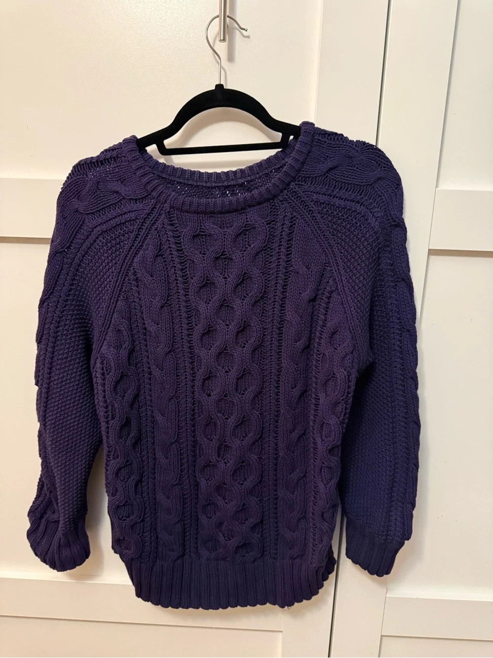 J. Crew Purple Cable Knit Crewneck Sweater